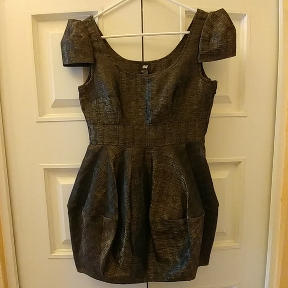 H & M Puff Dress Bronze Metallic Sz. 6 - Picture 5 of 6